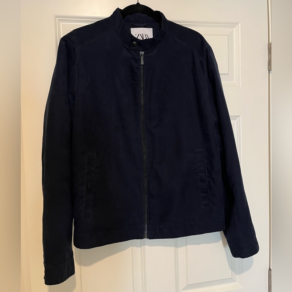 Zara Men’s Harrington Jacket Large Navy Blue